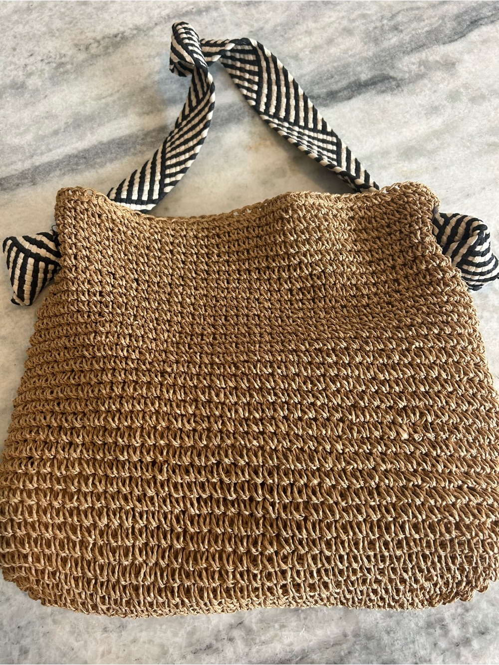 Strap-Tie Woven Beach Tote in Tan